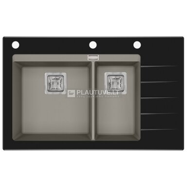 Akmens masės plautuvė Delicia Plius GQD150B-220AW, šilto betono spalvos su juodu stiklu Akmens masės plautuvė Delicia Plius GQD150B-220AW, šilto betono spalvos su juodu stiklu