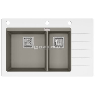 Akmens masės plautuvė Delicia Plius GQD150W-220AW, šilto betono spalvos su baltu stiklu Akmens masės plautuvė Delicia Plius GQD150W-220AW, šilto betono spalvos su baltu stiklu