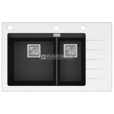 Akmens masės plautuvė Delicia Plius GQD150W-601AW, juodos spalvos su baltu stiklu Akmens masės plautuvė Delicia Plius GQD150W-601AW, juodos spalvos su baltu stiklu