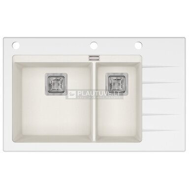 Akmens masės plautuvė Delicia Plius GQD150W-710AW, baltos spalvos su baltu stiklu Akmens masės plautuvė Delicia Plius GQD150W-710AW, baltos spalvos su baltu stiklu