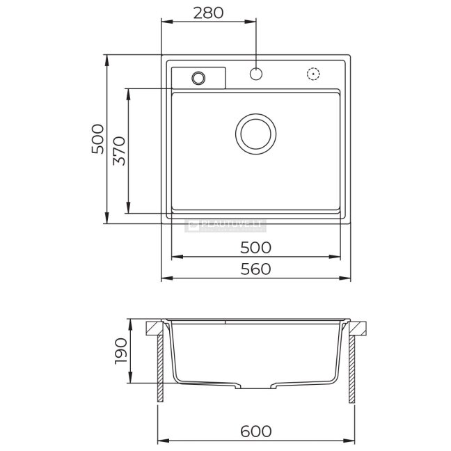 Akmens masės plautuvė HELIKA Quadro SQU100-710W, baltos spalvos 1
