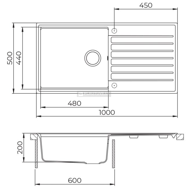 Dirbtinio granito plautuvė HELIKA Kopa SQK103-710W, baltos spalvos 1 Dirbtinio granito plautuvė HELIKA Kopa SQK103-710W, baltos spalvos 1