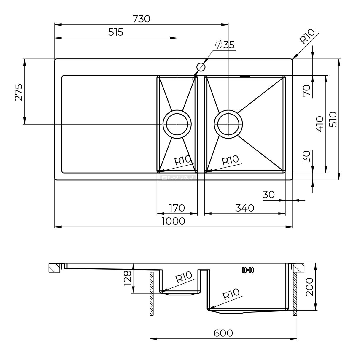 Nerūdijančio plieno plautuvė HELIKA LUN151M-R, matinio satino spalvos 2