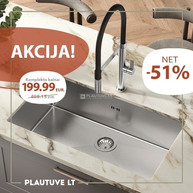 Plieninės plautuvės ENN100B ir maišytuvo 7043-001 komplektas
