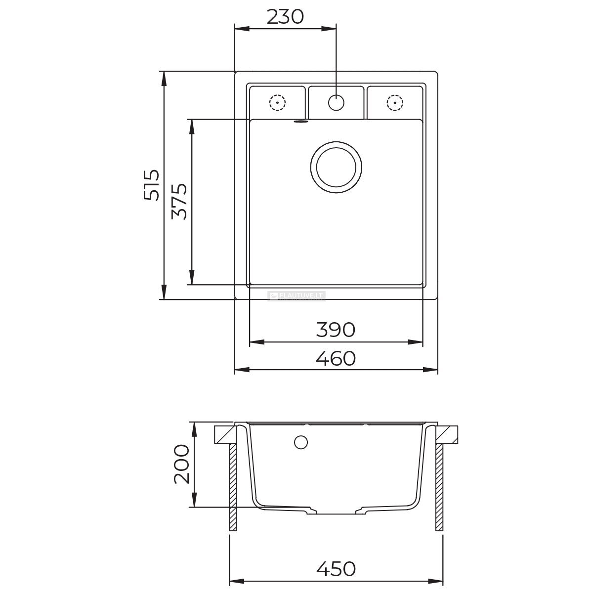 Granitinės plautuvės komplektas HELIKA SQN100-601W su maišytuvu 2561-601 ir muilo dozatoriumi DS-601, juodos spalvos 4 Granitinės plautuvės komplektas HELIKA SQN100-601W su maišytuvu 2561-601 ir muilo dozatoriumi DS-601, juodos spalvos 4
