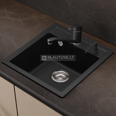 Granitinės plautuvės komplektas HELIKA SQN100-601W su maišytuvu 2561-601 ir muilo dozatoriumi DS-601, juodos spalvos Granitinės plautuvės komplektas HELIKA SQN100-601W su maišytuvu 2561-601 ir muilo dozatoriumi DS-601, juodos spalvos