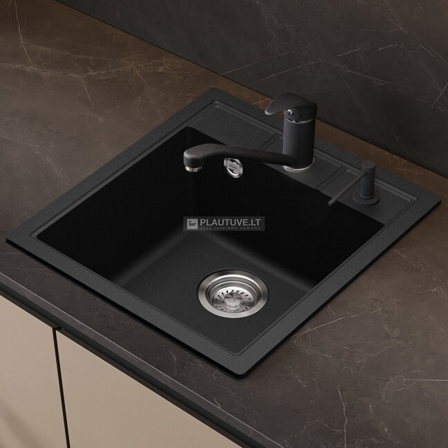 Granitinės plautuvės komplektas HELIKA SQN100-601W su maišytuvu 2561-601 ir muilo dozatoriumi DS-601, juodos spalvos Granitinės plautuvės komplektas HELIKA SQN100-601W su maišytuvu 2561-601 ir muilo dozatoriumi DS-601, juodos spalvos