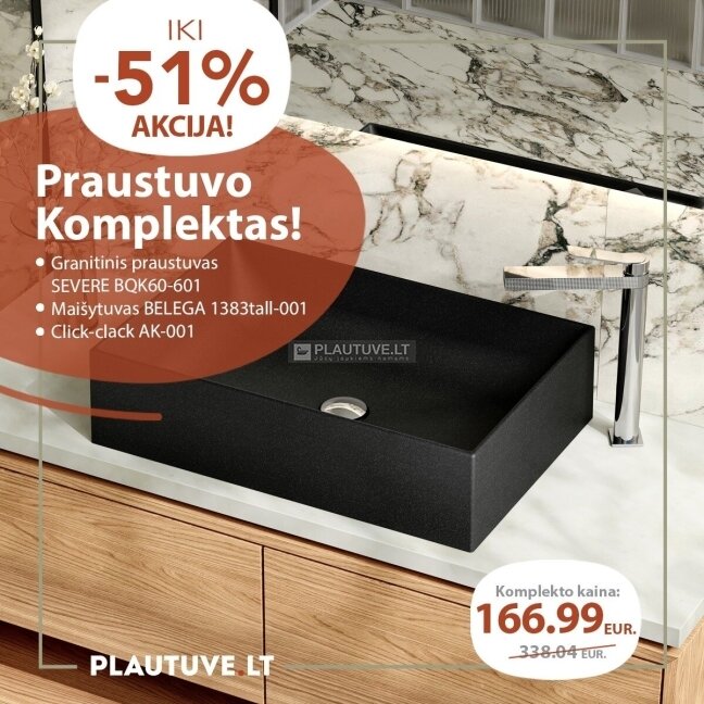 Granito praustuvo komplektas TURTL SEVERE BQK60-601, juodos spalvos 1